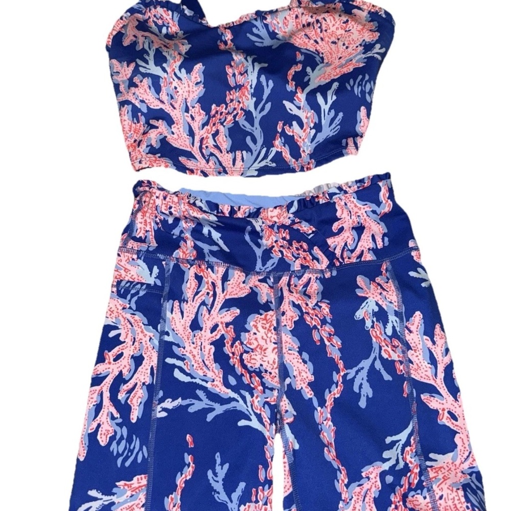 Lilly Pulitzer Luxletic Blue and Pink Coral Print Set Women’s - Picture 3 of 5